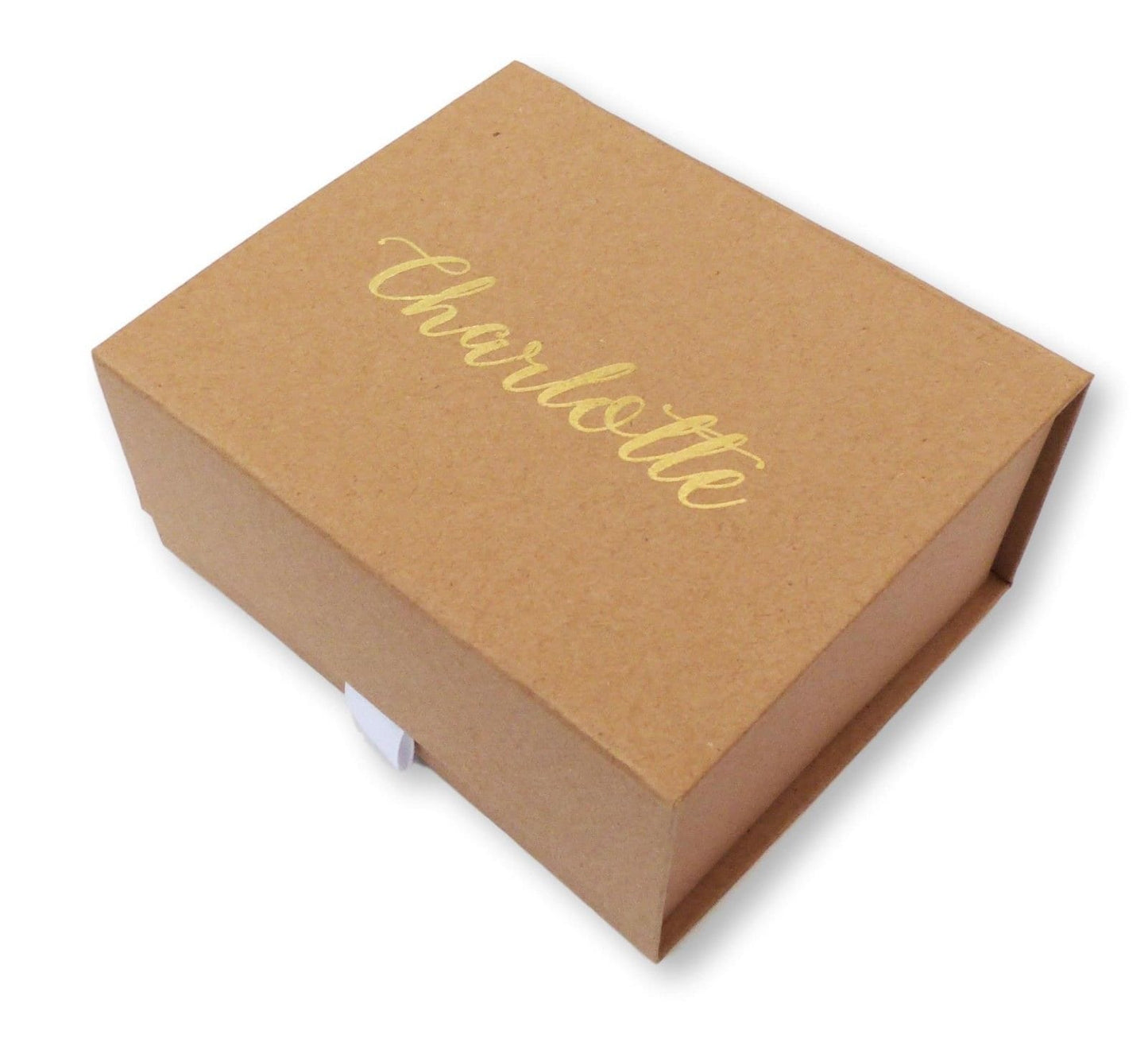 Personalised gold foil printed brown kraft gift box with magnetic snapshut lid bridesmaid bridal party birthday box