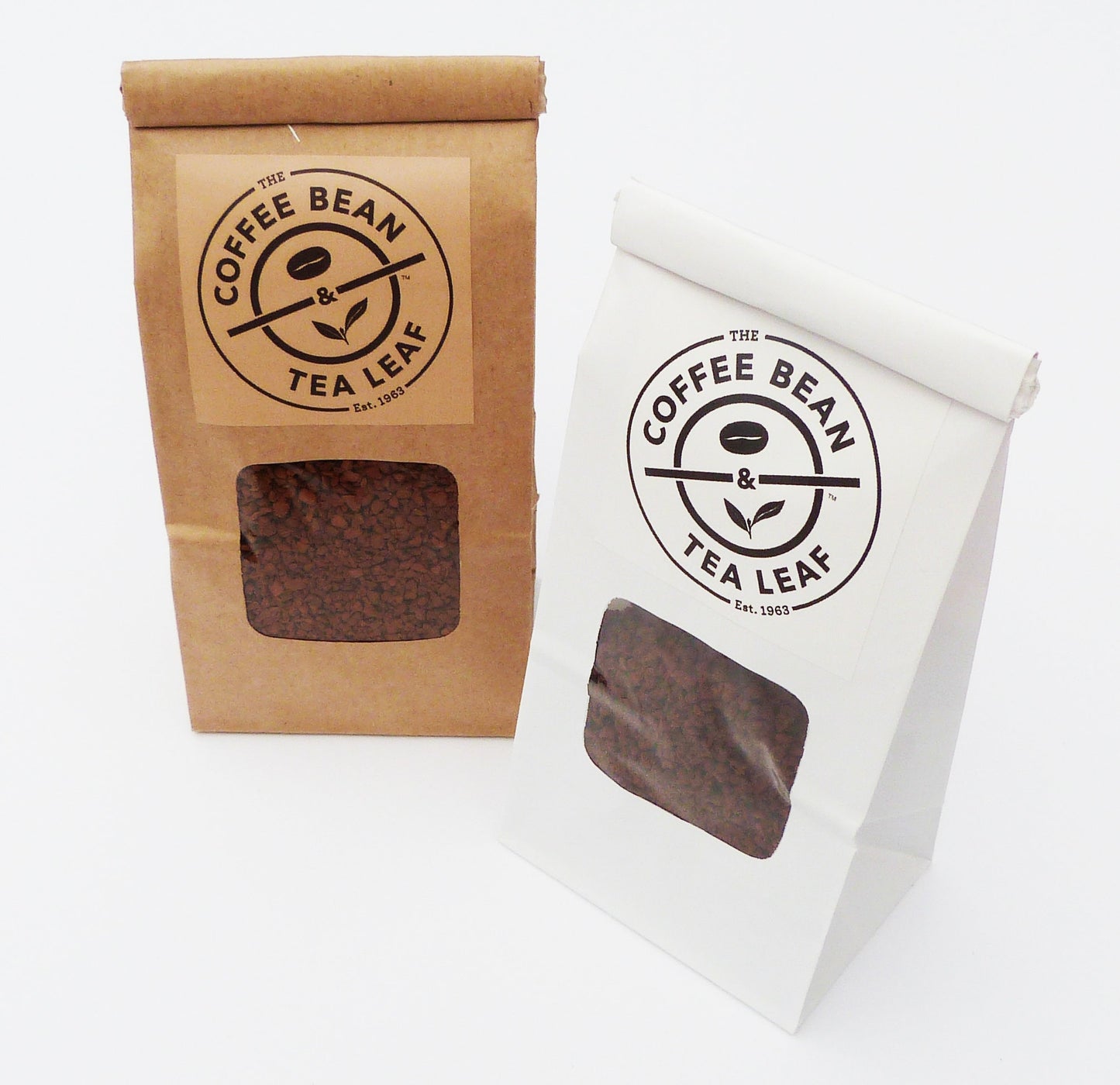 50 x Coffee bean brown white window bags with custom logo / name printed design coffee beans, chocolates etc