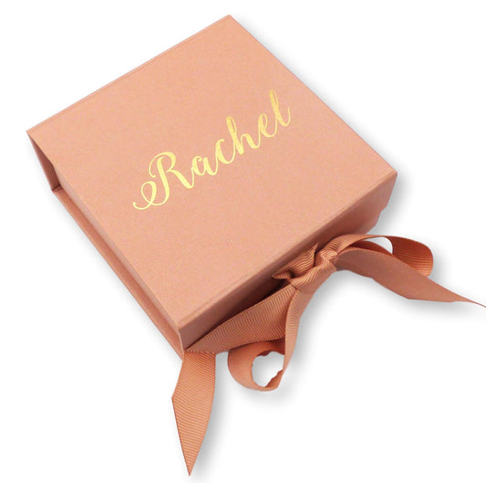 Personalised rose gold gift box with gold foil printed name wedding box bridesmaid birthday with ribbon