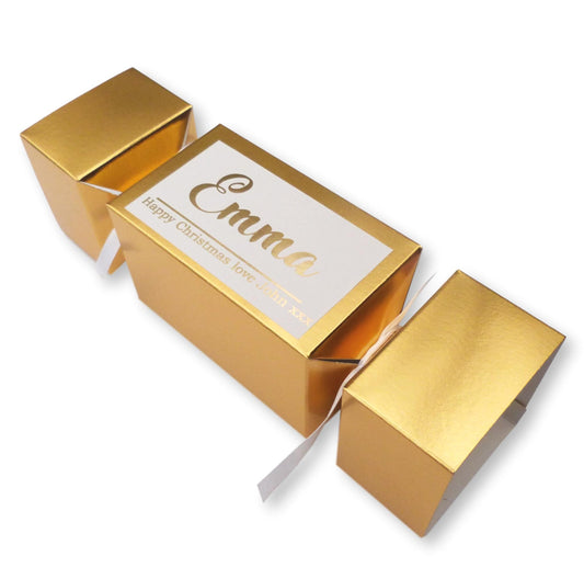 Personalised christmas Gold cracker gift box with printed name/ message present