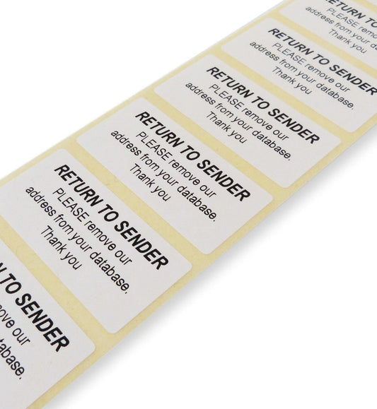 100 X 25mm x 50mm Return to sender unwanted mail labels stickers