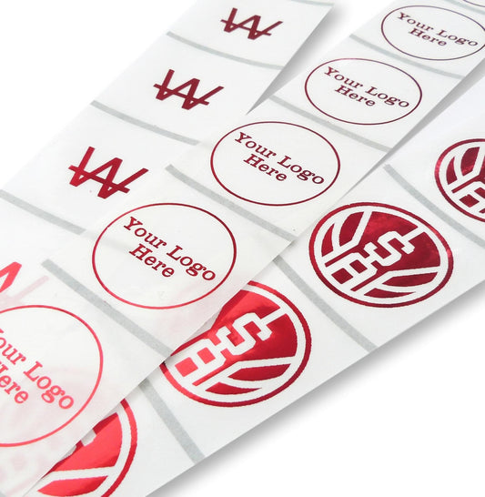 100 X 45mm round clear red foil your logo business stickers company labels