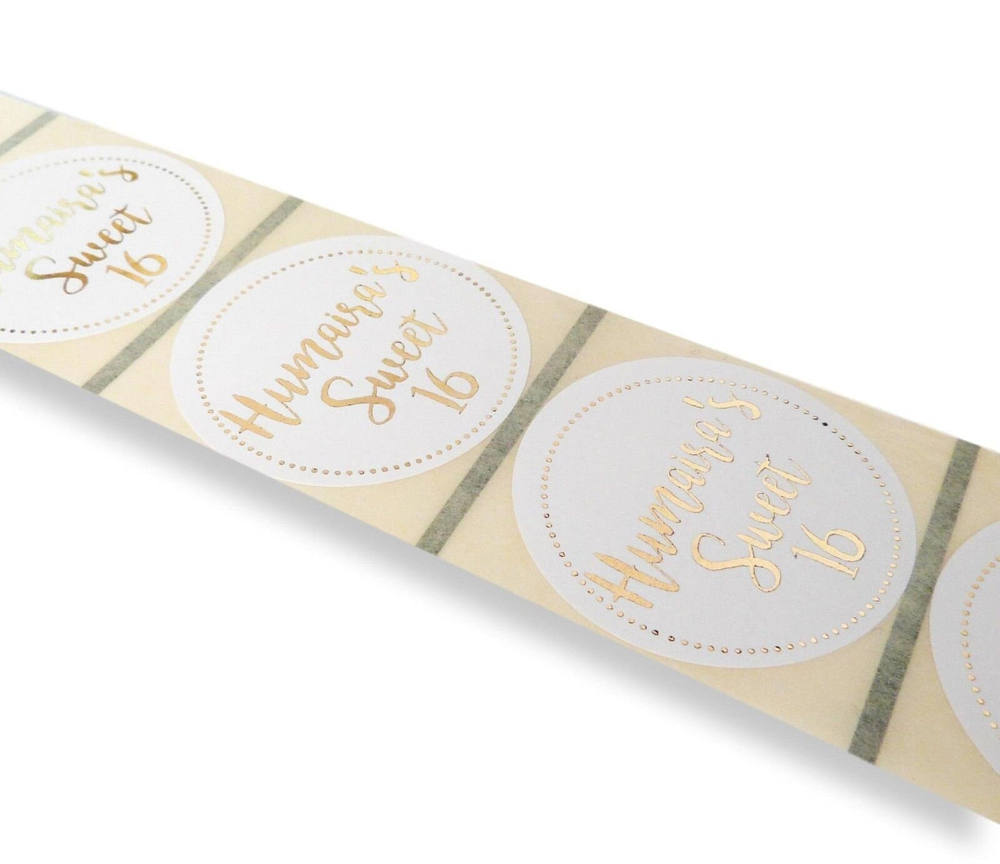 50 x 45mm white personalised sweet 16 labels gold foil party stickers