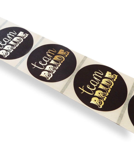 35 x 45mm Black team bride labels with gold foil print Hen party stickers