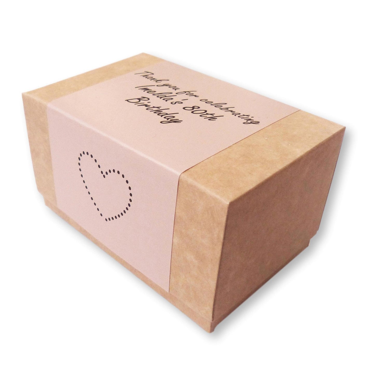 80 X Personalised brown cake boxes with personalised coloured label wedding birthday party