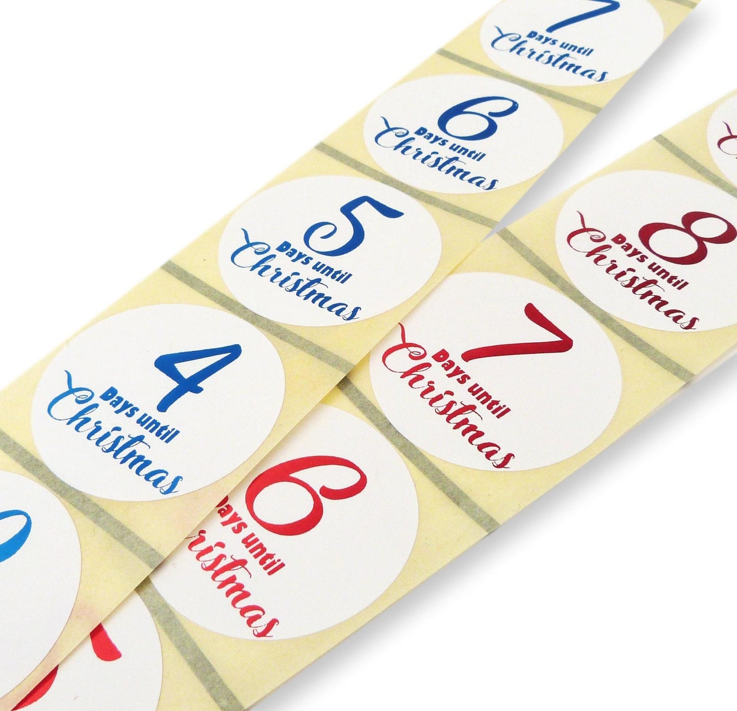 24 X Red Blue foil printed days until Christmas DIY advent calendar stickers metallic labels