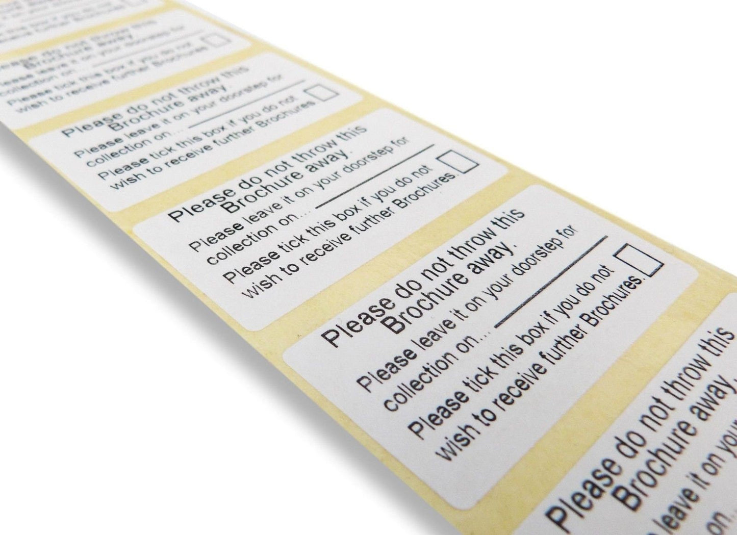 100 X 25mm x 50mm do not throw brochure away catalogue labels