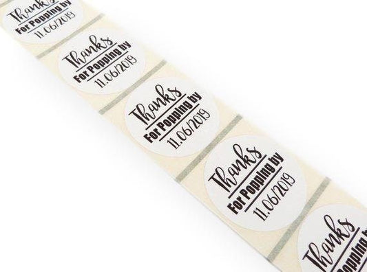 50 x Personalised thanks for popping by popcorn wedding favour birthday stickers labels