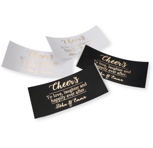 Wedding favor mini champagne prosecco bottle labels table metallic gold foil personalised sticker
