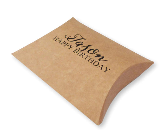 Personalised kraft brown pillow pouch gift box name / message wedding favour jewellery gifts