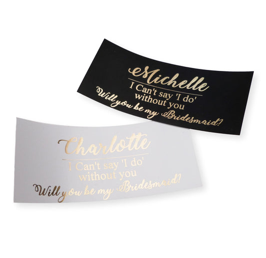 Will you be my Bridesmaid? Gold foil mini champagne prosecco bottle proposal labels metallic gold foil personalised sticker