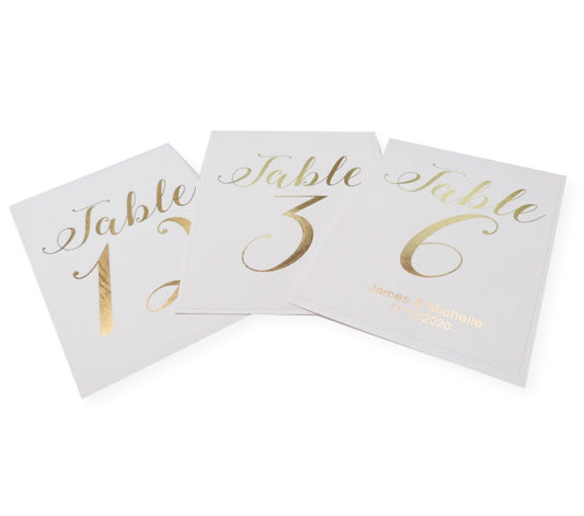 Personalised A5 white gold foil table numbers wedding number cards party 1-12