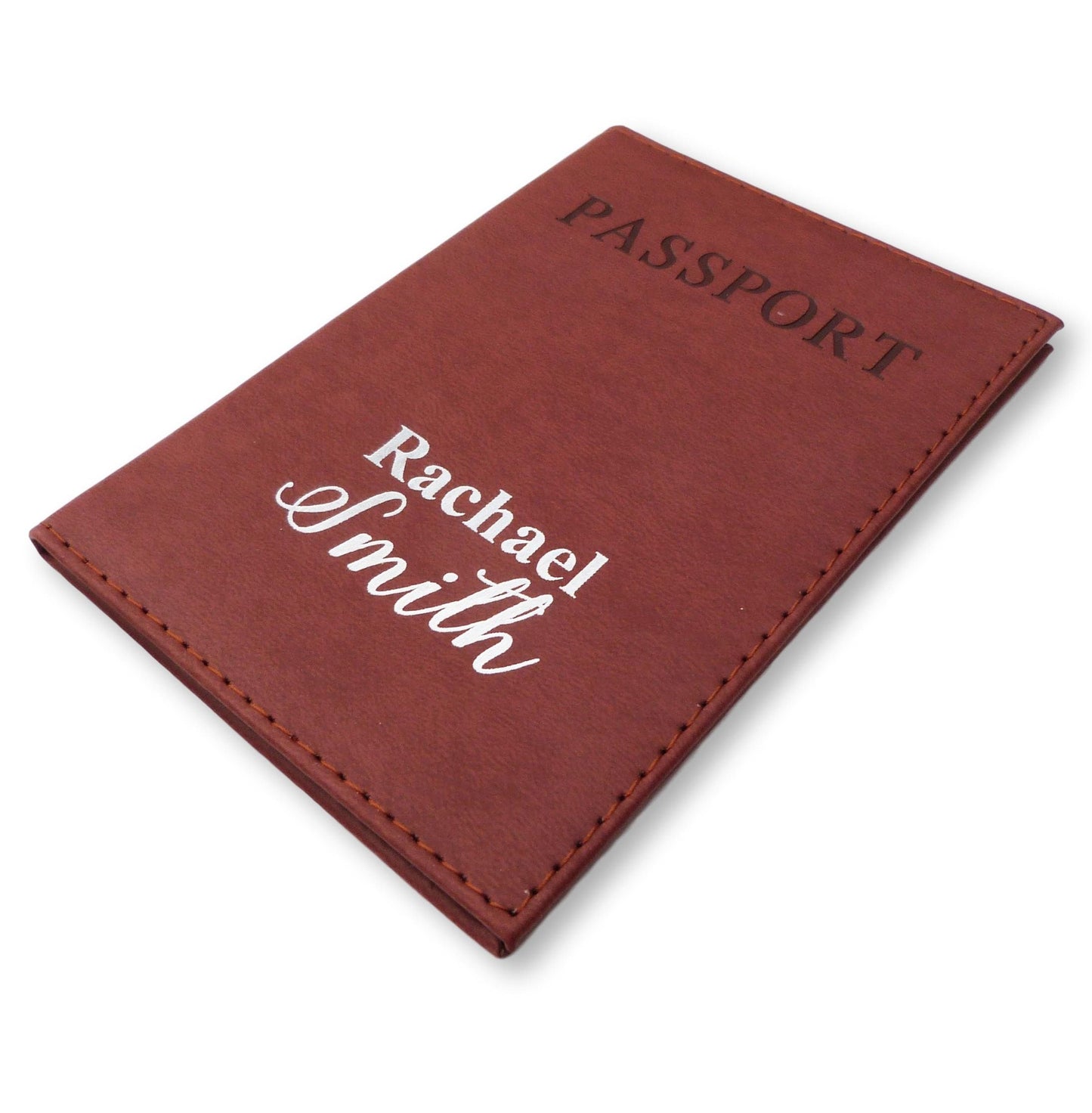Personalised Brown passport cover Mr & Mrs wedding travel gift honeymoon gold silver foil print
