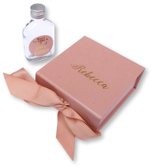 Personalised pink bridesmaid proposal box take a shot bottles 5cl Miniature gold silver foil print