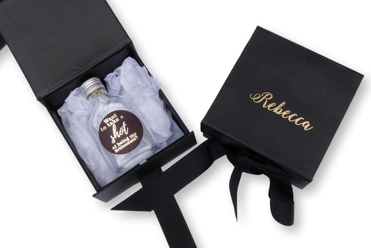 Personalised black bridesmaid proposal box take a shot bottles 5cl Miniature gold silver foil print
