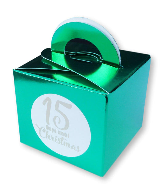 24X green advent calendar fill yourself boxes gold foil labels Childrens activity balloon box