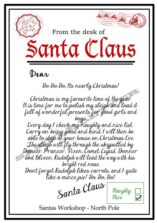 printable download father christmas letter from santa note from north pole instant download