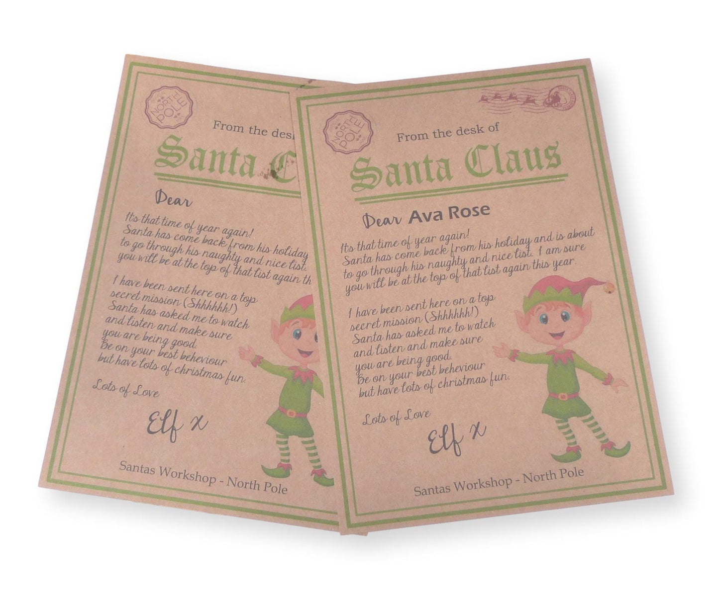 Printed personalised Elf arrival letter from santa in scroll box, any name