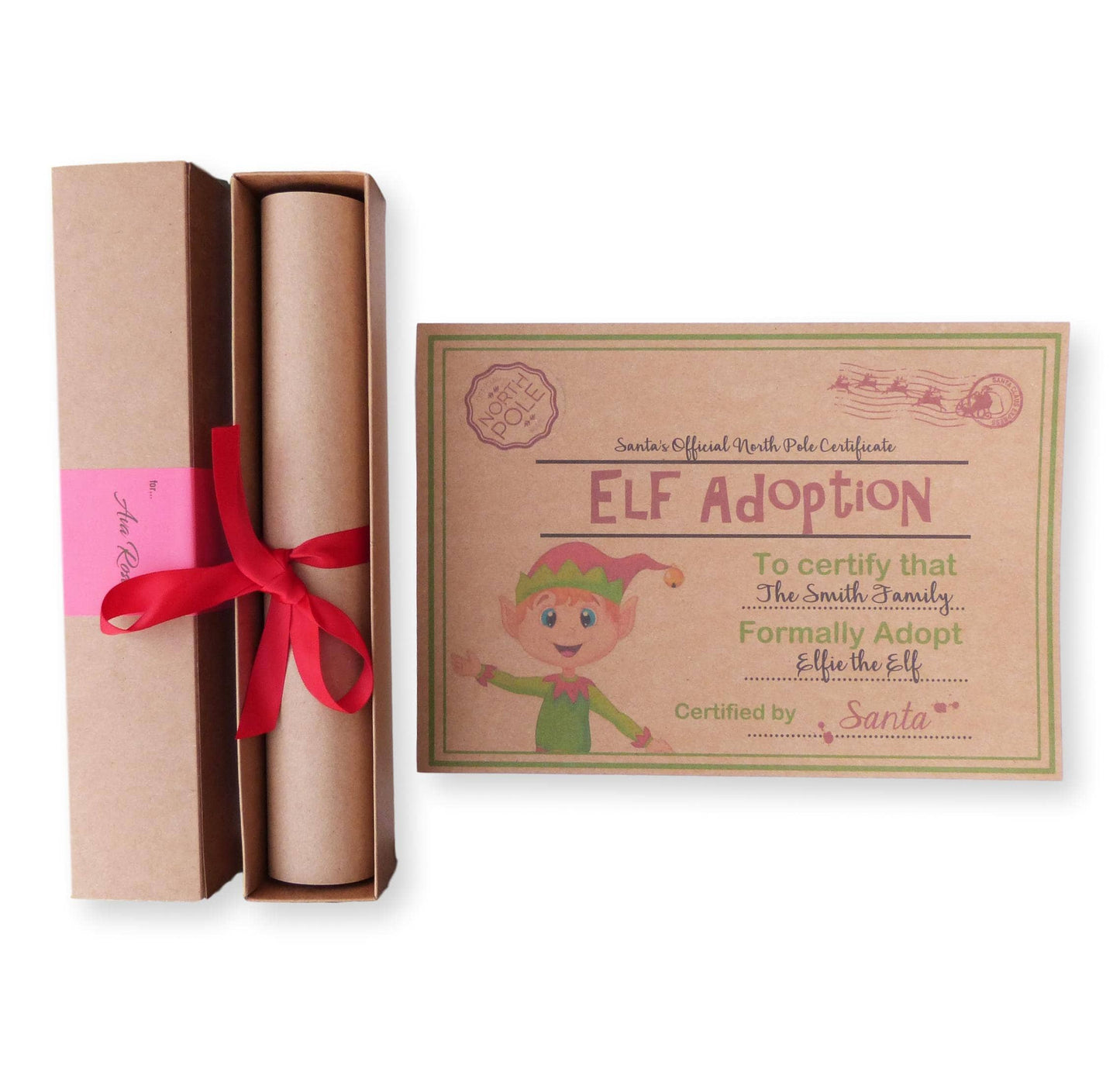 Personalised elf adoption certificate printed name and family children's Christmas activity