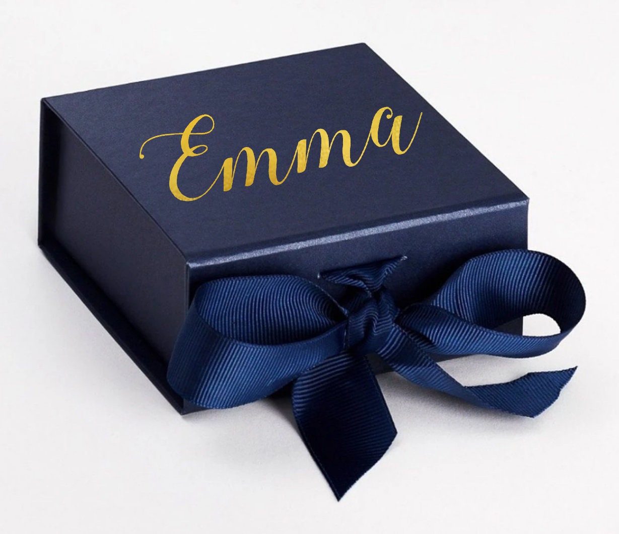 Personalised magnetic gift box ribbon tie- gold/ silver foil print wedding, bridesmaids, groomsmen, christmas