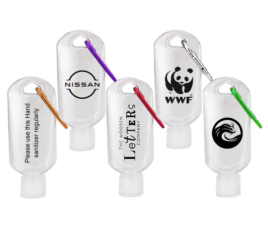 Personalised Hand Sanitiser Bottle company logo giveaway Empty Travel Sanitiser Bottle Keyring  Refill Hand Gel Bottles work safety employee