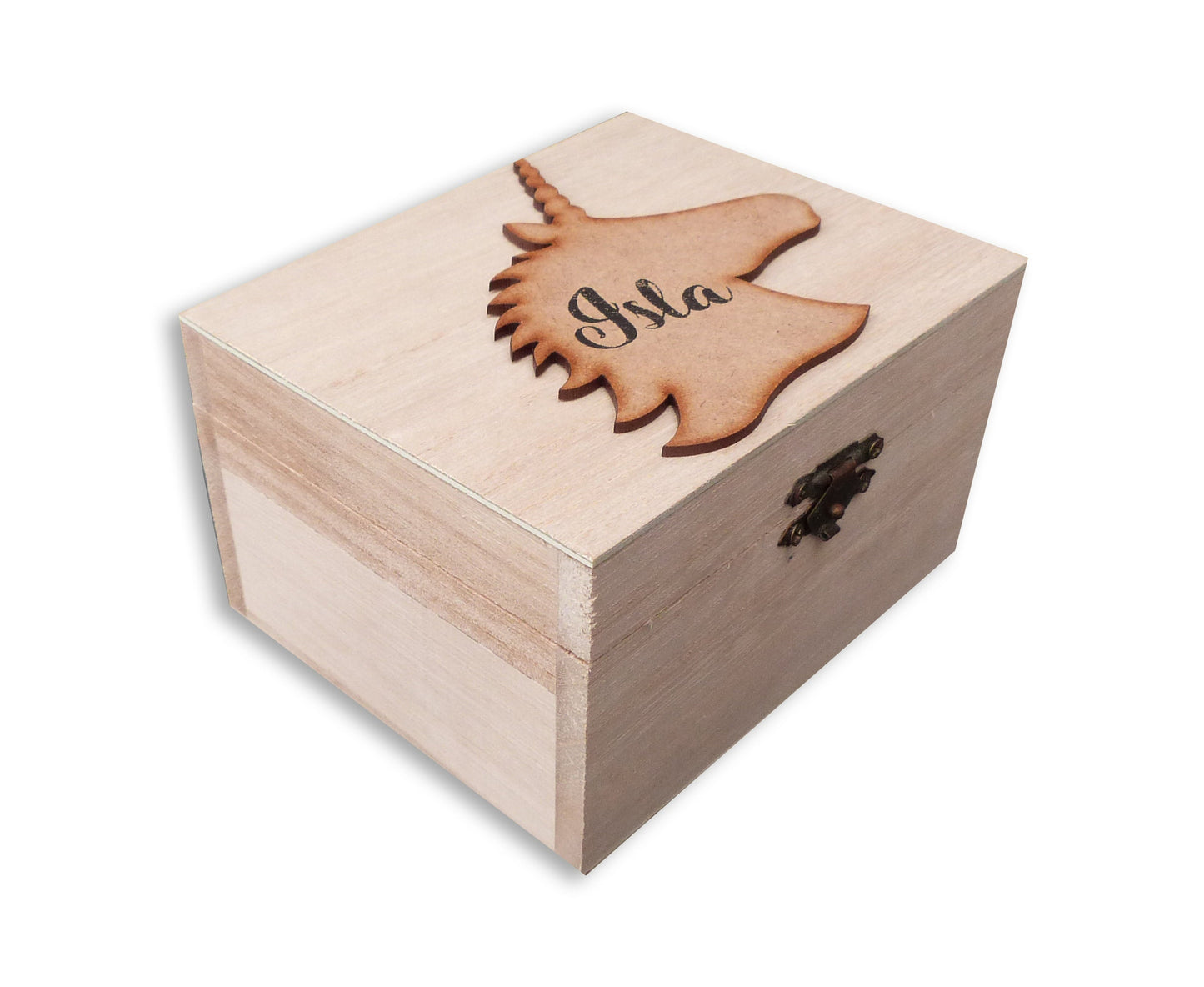 personalised wooden unicorn box custom printed name girls keepsake gift box