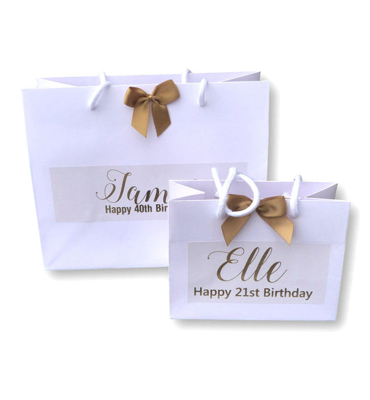 Personalised printed Birthday Gift Bag 18th 21st 30th 40th 50th 60th gold print