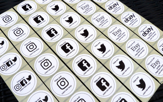 Customised Social Media Stickers Custom Social Media Instagram Facebook Twitter Sticker Add Your Name Packaging etsy ebay thank you