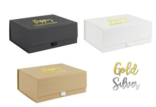 Large personalised christmas eve box gold print custom name fill yourself gold silver childrens DIY box
