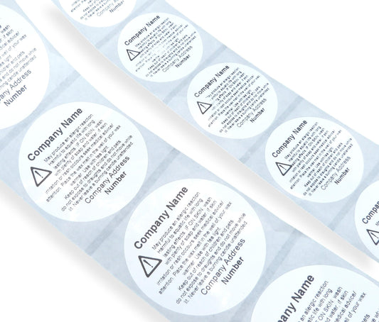38mm 50mm Personalised round wax melt labels candle burn stickers safety warning