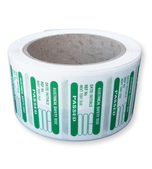 1000 x roll 50mm x 25mm electrical safety test labels green waterproof stickers