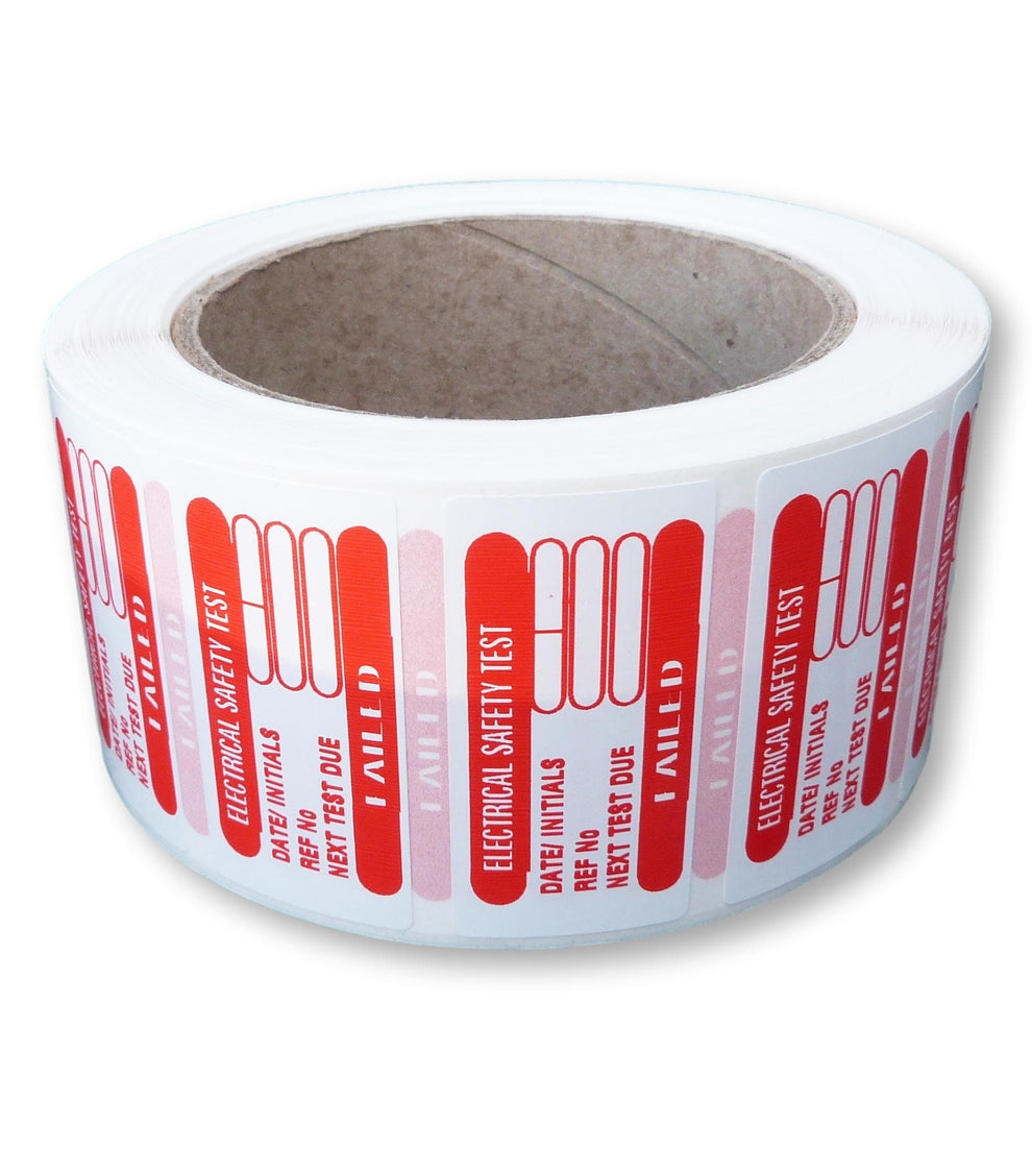 1000 x Roll 50mm x 25mm electrical safety test labels red failed water ...
