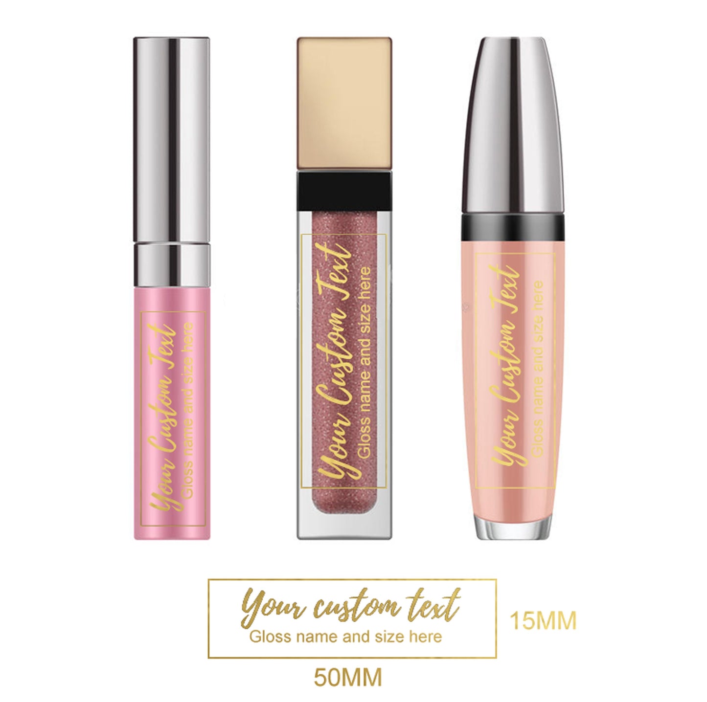 Transparent gold personalised lip gloss balm waterproof labels, cosmetic stickers Lip gloss packaging, Small favor stickers