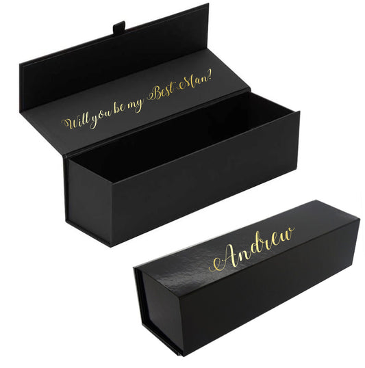 Personalised black wine bottle box gold foil name will you be my best man groomsman proposal message box champagne