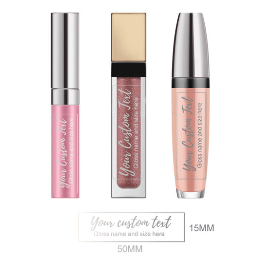 Transparent silver personalised lip gloss balm waterproof labels, cosmetic stickers Lip gloss packaging, Small favor stickers