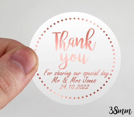 38mm personalised white rose gold Thank you for sharing our special day wedding labels stickers