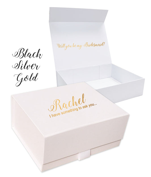Will You Be My Bridesmaid white Box Personalised gold foil Wedding Proposal Gift maid of honour DIY box