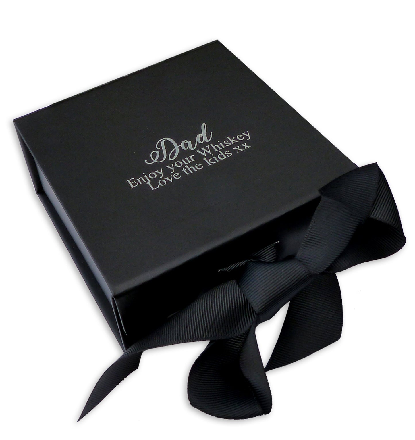 Personalised whiskey stones gift set black custom birthday christmas gift box silver foil print