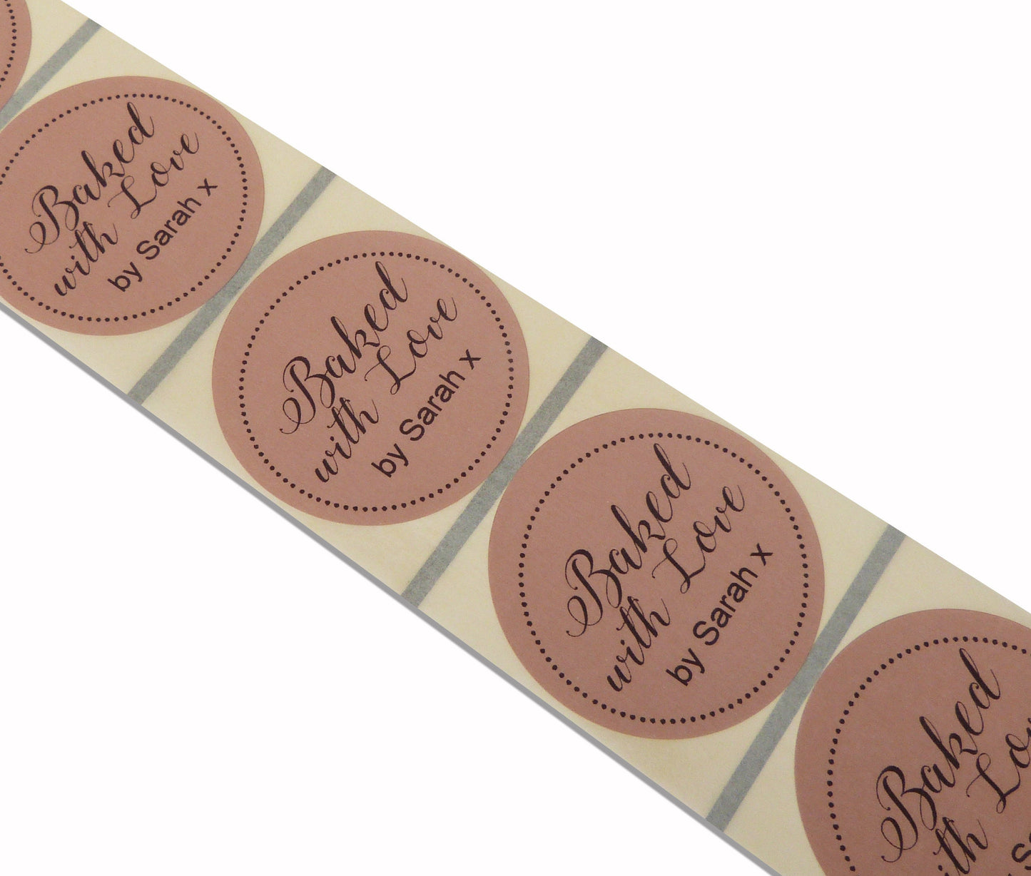 45mm personalised brown baked with love sticker seals bakery, artisan stickers custom name