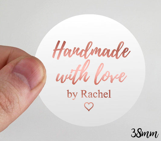 38mm personalised white rose gold handmade with love by labels business stickers
