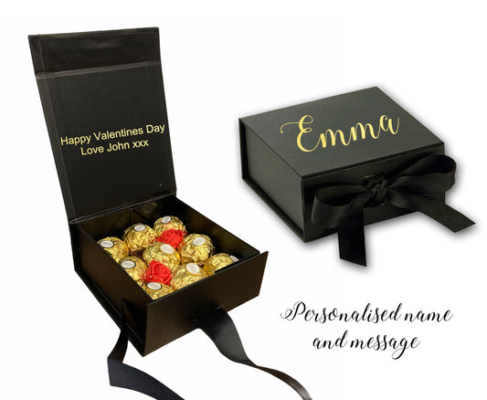 Personalised black valentines day gift box Ferrero Rocher chocolate rose gold
