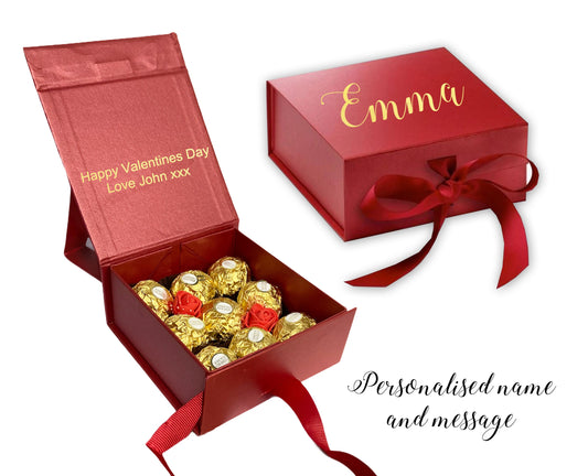 Personalised red valentines day gift box Ferrero Rocher chocolate rose gold box
