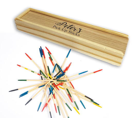 Personalised pick up sticks wooden box set childrens birthday christmas gift