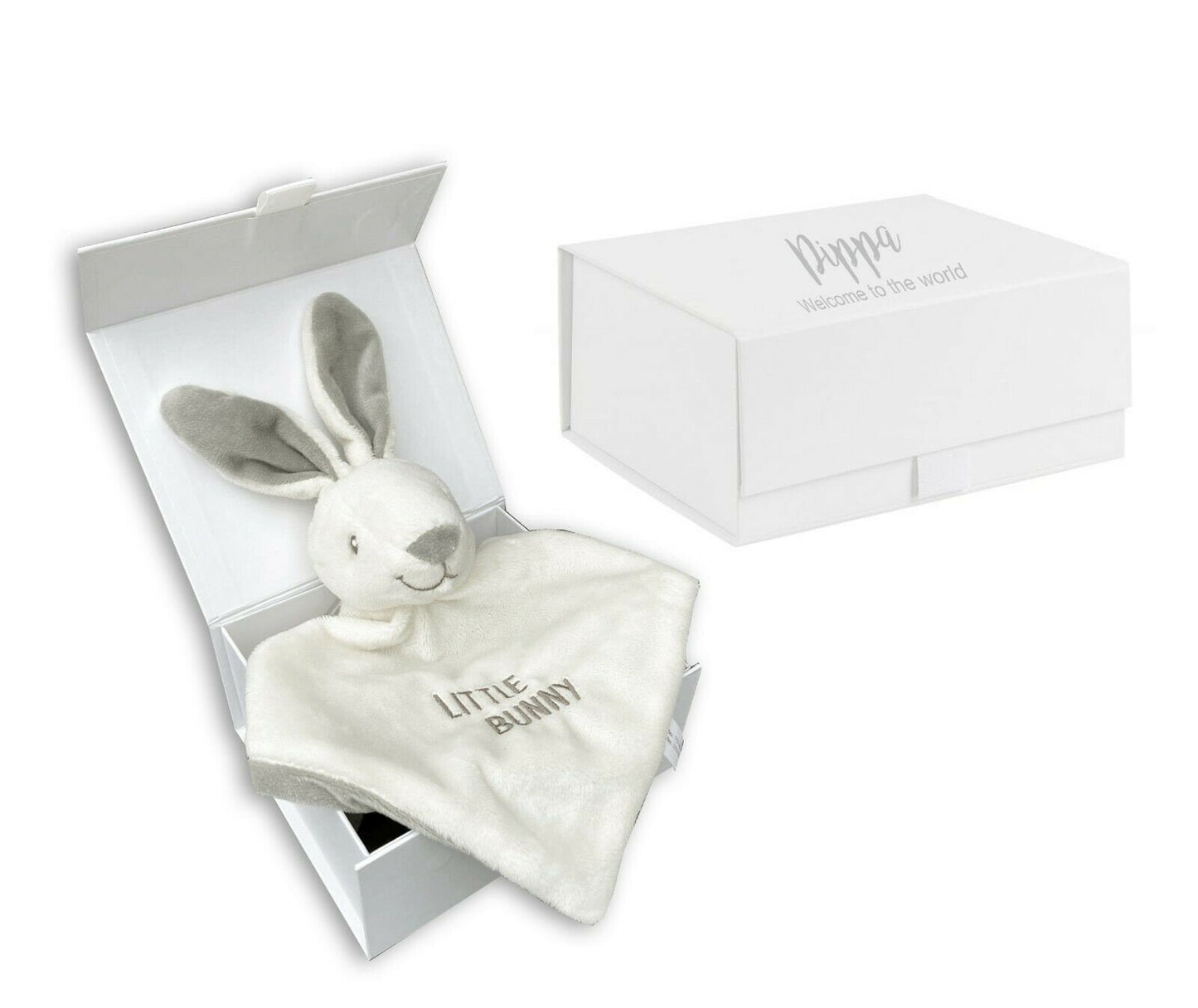 Personalised new baby bunny comforter custom gift box keepsake newborn gift