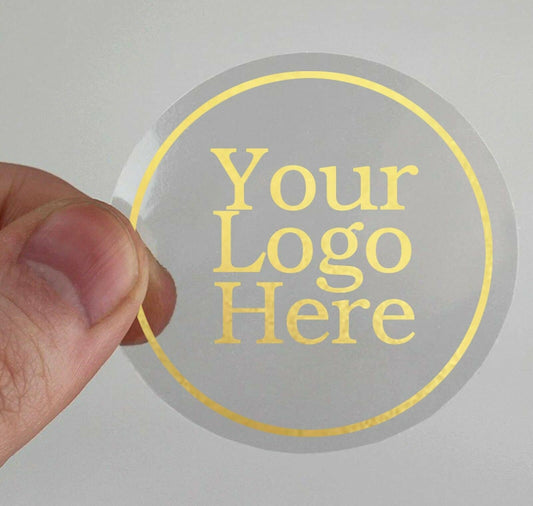 1000 x roll Clear round 45mm 50mm 90mm stickers gold shiny foil logo transparent labels business stickers