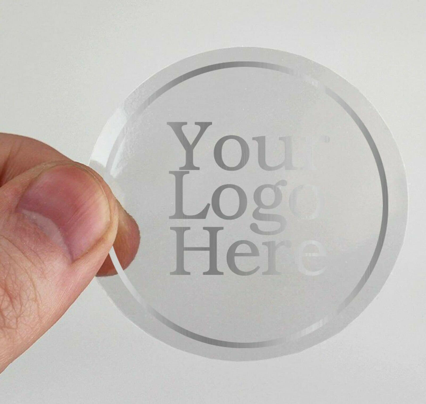 100 x Clear round 45mm 50mm 90mm stickers silver shiny foil logo transparent labels business stickers