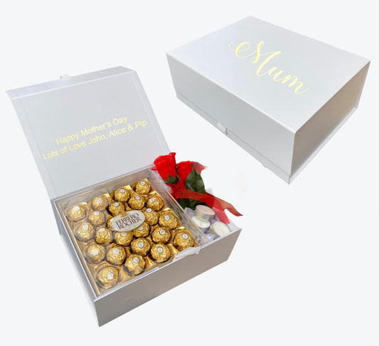 Personalised valentines day Ferrero Rocher box gold foil print gift tealights rose birthday name gift for her