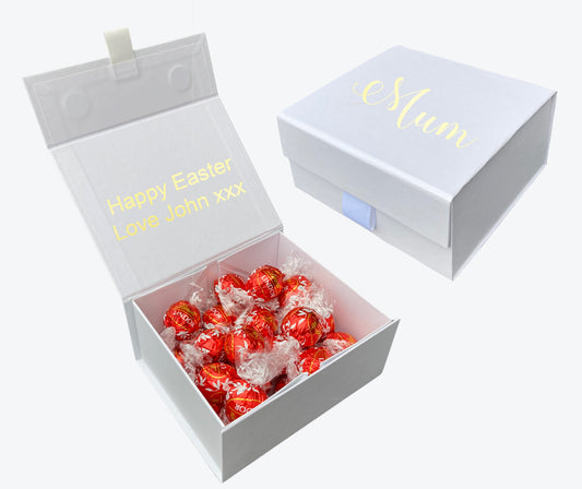 Personalised white box lindt chocolate balls gold foil mothers day birthday gift