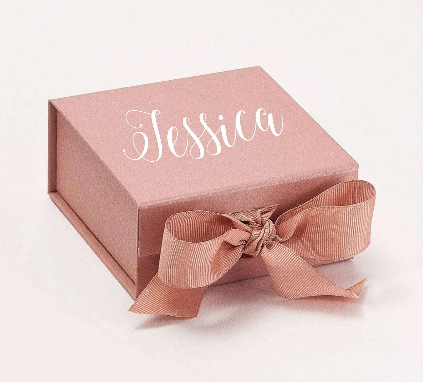 Personalised pink gift box with white printed name wedding box bridesmaid birthday with ribbon new baby