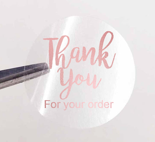 100 x 25mm round clear thank you for your order labels rose gold foil print business stickers